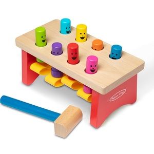 Melissa & Doug Deluxe Pounding Bench Wooden Toy With Mallet - STEAM Toddler Toy